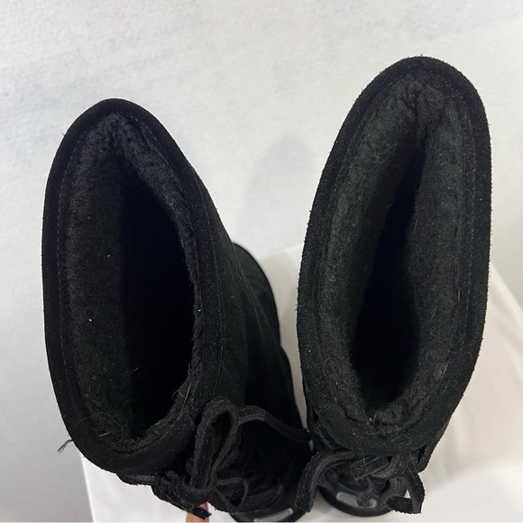 Bearpaw Boots Womens 9 Black Mid Calf Suede Faux Fur Trim Pull On Lace Up - Picture 6 of 10